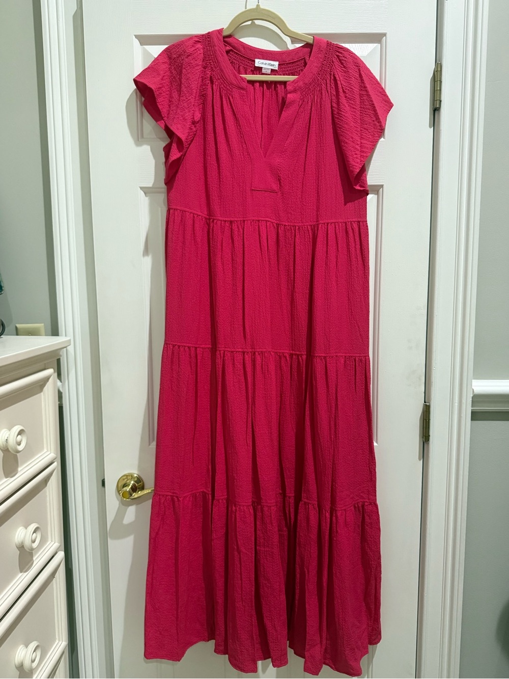 Calvin Klein Hot Pink Tiered Maxi Dress